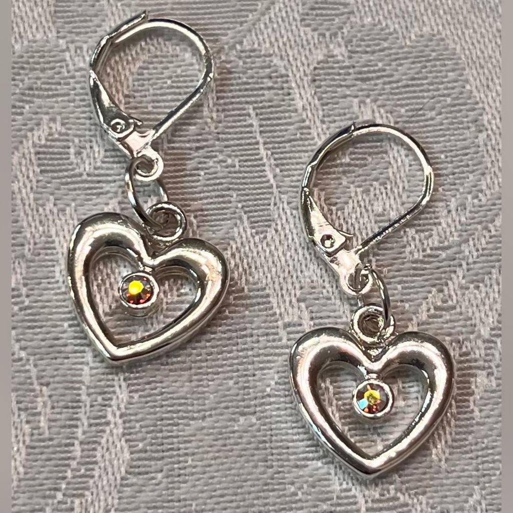 Silver Heart Earrings with Crystal Accents